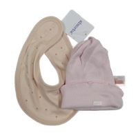 2set - Světlerůžová žebrovaná čepice + růžový puntíkatý slinták