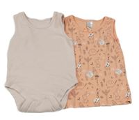 2set - Pudrové body + korálová košilka se zvířaty