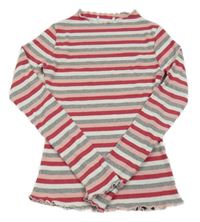 Šedo-růžovo-bílé pruhované žebrované triko