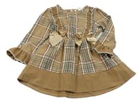 Hnedo-čierno-vínové kockované šaty s mašľami Shein