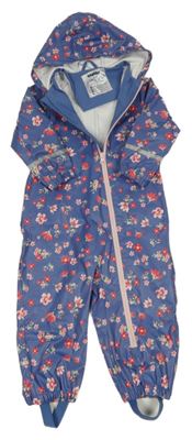 Modrá květovaná nepromokavá kombinéza s kapucí Lupilu