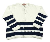 Bielo-tmavomodrý prepínaci sveter s pruhmi