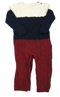 Bílo-tmavomodro-vínový pletený overal Nutmeg