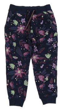 Tmavomodré květované tepláky s listy Kids