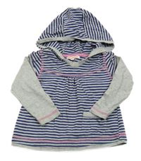 Šedo-tmavomodré pruhované triko s kapucí Bluezoo