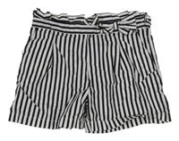 Černo-bílé pruhované plátěné kraťasy s mašlí