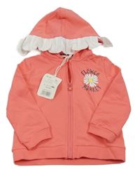 Nové - Korálová propínací mikina s květinou a kapucí