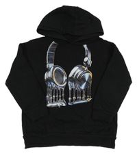 Čierna mikina so sluchátky a kapucňou Tu