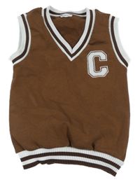 Hnedá tepláková vesta s písmenem