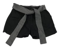 Čierne rifľové chino kraťasy s výšivkami a opaskom Prénatal