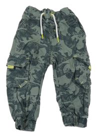 Khaki plátenné cargo cuff nohavice s dinosaurami Dopodopo