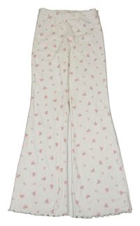 Smotanové kvetované rebrované flare legíny H&M