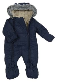 Tmavomodrá šusťáková zimní kombinéza a kapucí George