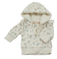 Bílá květovaná propínací mikina se zateplenou kapucí Primark