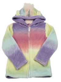 Barevná propínací plyšová mikina s kapucí - jednorožec 