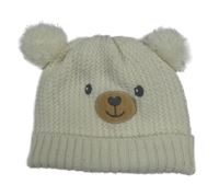 Biela pletená čapica s ňufáčikom  a bambulemi