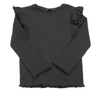 Tmavošedé žebrované triko s volánky F&F