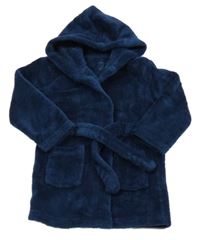 Tmavomodrý chlupatý župan s kapucí Primark