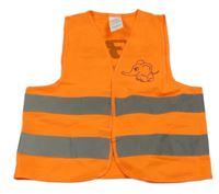 Neonově oranžová reflexní vesta s pruhy a nápisem 