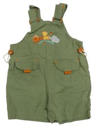 Khaki plátěné laclové kraťasy se zvířátky 