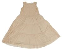 Pudrové tylové šaty s kvítky a perličkami 