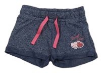 Tmavomodré melírované teplákové kraťasy so srdiečkami X-maill