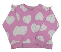 Ružovo-biela ľahká mikina s volánikmi a srdiečkami