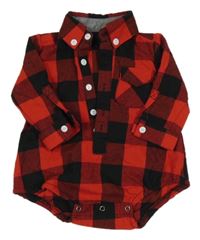 Červeno-černé kostkované body s límečkem 