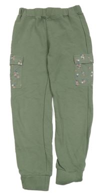 Khaki tepláky s květovanými kapsami H&M
