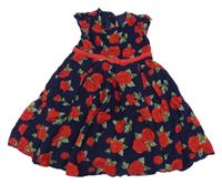 Tmavomodro-červené kvetované menšestrové šaty Jojo Maman Bébé