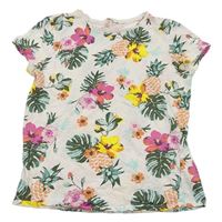 Smotanové kvetované tričko s listami a ananásmi zn. H&M