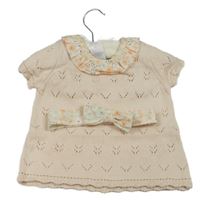 2set - Světlerůžové svetrové vzorované šaty s límečkem + čelenka s mašlí 