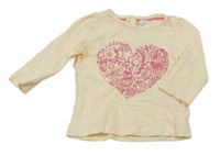 Smetanovo-barevné melírované triko se srdcem z nápisů C&A