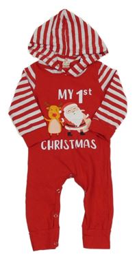 Červeno-biela kombinéza so Santou a pruhovanymi rukávy