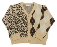 Béžovo-hnedo-biely prepínaci károvaný sveter s leopardím vzorom Shein