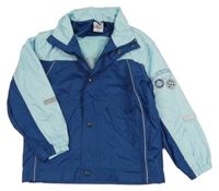 Tmavomodro-světlemodrá šusťáková jarní bunda s potiskem a kapucí Alive