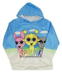 Modro-bílá mikina s příšerkami a kapucí 