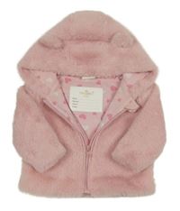 Světlerůžová kožešinová podšitá bunda s kapucí 