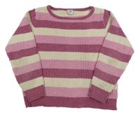Ružovo-fialovo-smotanový pruhovaný žinylkový sveter Kiki&Koko