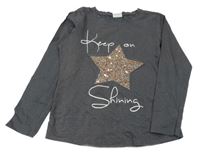 Tmavosivé trblietavé tričko s hviezdou Yigga