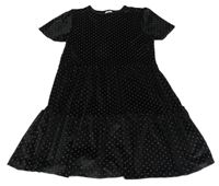 Čierne bodkovaná é zamatové šaty F&F