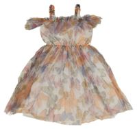 Bielo-farebné šifónové šaty s motýlikmi Shein