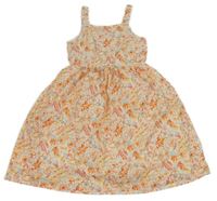 Bielo-oranžovo-svetlomodré kvetované šaty s madeirou LC Waikiki