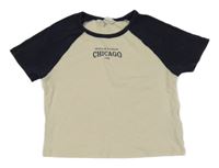 Smetanovo-tmavomodré crop tričko s nápisom H&M
