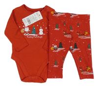 Nové - 2set - Červené body se Santou + červené tepláky s obrázky F&F