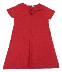 Červené trblietavé svetrové šaty s mašlou H&M