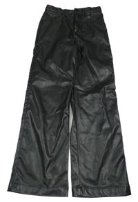 Černé koženkové zateplené široké kalhoty H&M