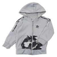 Šedo-černá propínací mikina s army prvky a kapucí Adidas