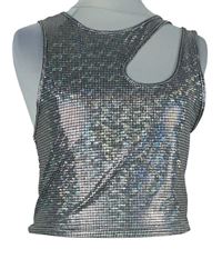 Dámsky strieborný kockovaný crop top s prestrihom Shein