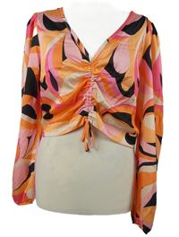 Dámská růžovo-oranžová vzorovaná crop halenka New Look 